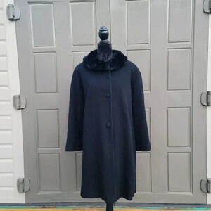 Regency Cashmere Blend Black Faux Fur Collar Coat Sz 8